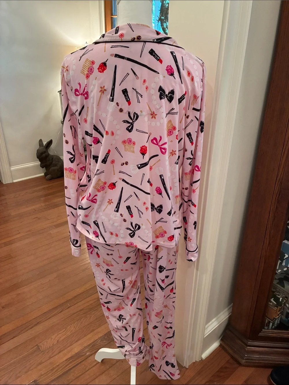 kate spade Pink Beauty-Print Long Sleeve Pajama Set Hair and Makeup 💄